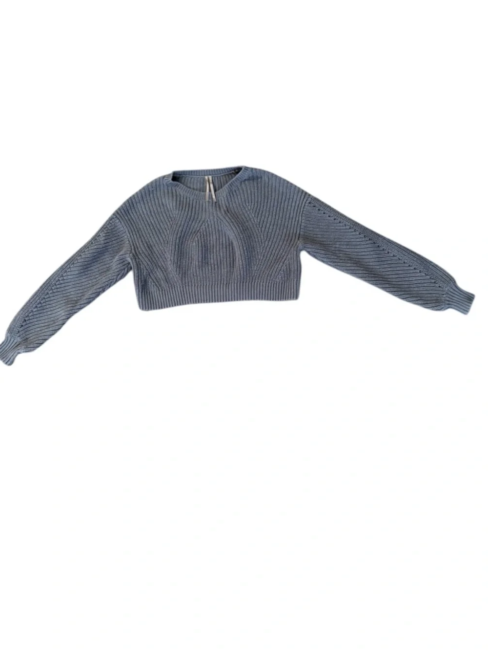 Anthropologie Light Gray Ribbed Cropped Crewneck Sweater - Picture 2 of 4